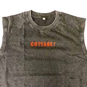 Heated Rivalry "Cottage?" Acid Wash Muscle Tank Medium Faded Black Sleeveless